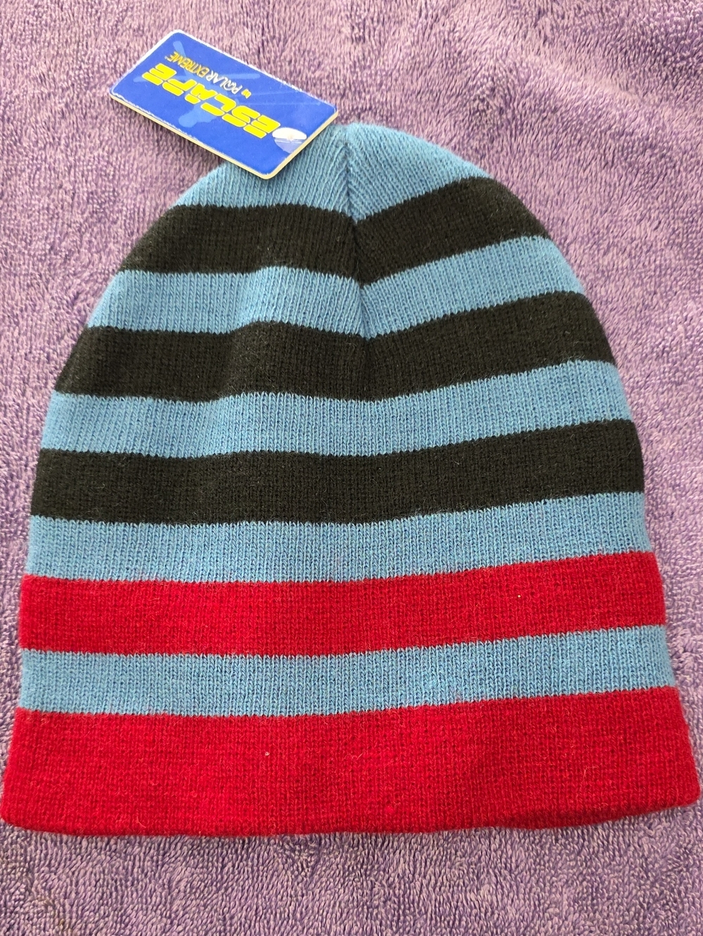 NWT Escape By Polar Express Kids Striped Beanie Hat - Blue, Black & Red